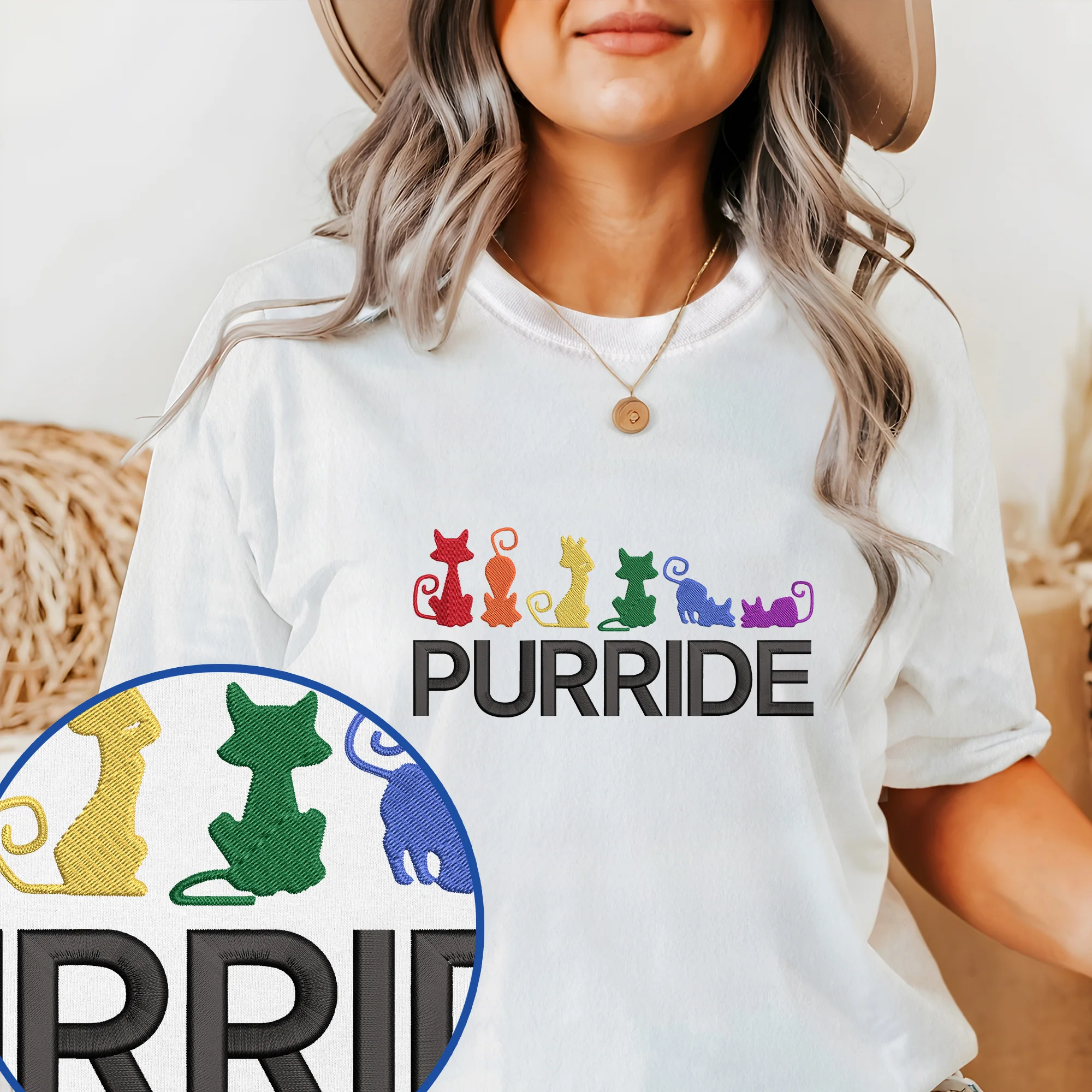 LGBT Shirts, Pride Month Purride Funny Cats LGBT Embroidered T-shirt