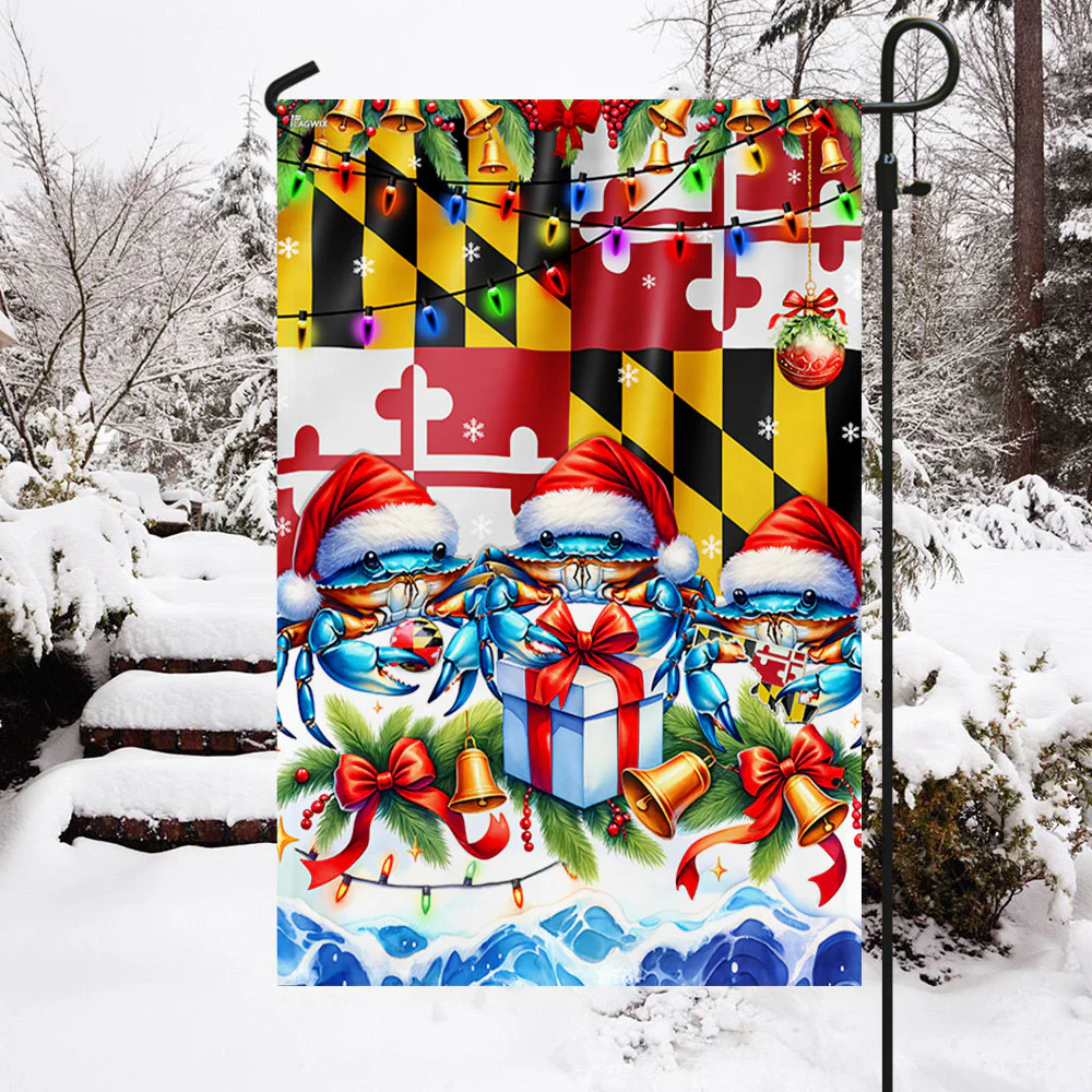 Blue Crabs Merry Christmas Maryland Flag
