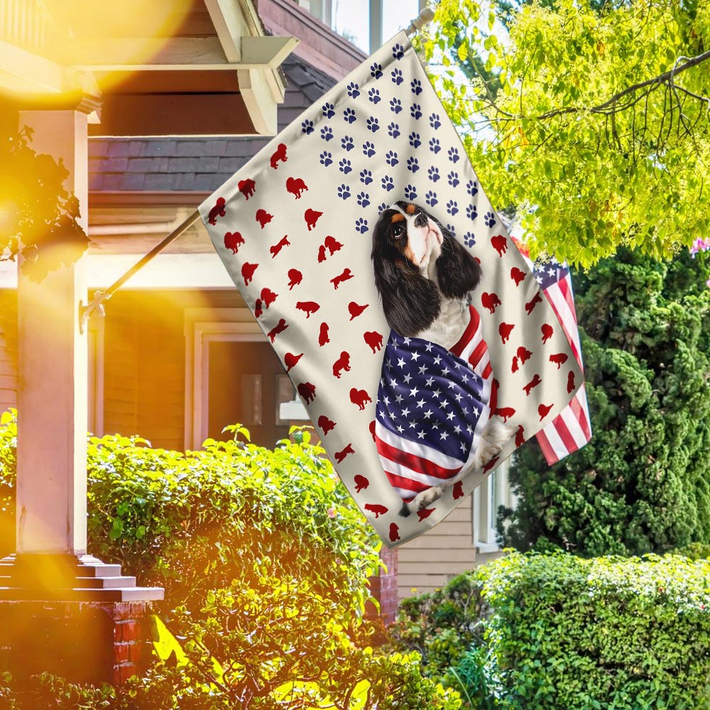 Tri Color Cavalier King Charles Spaniel Wrapped In American Flag