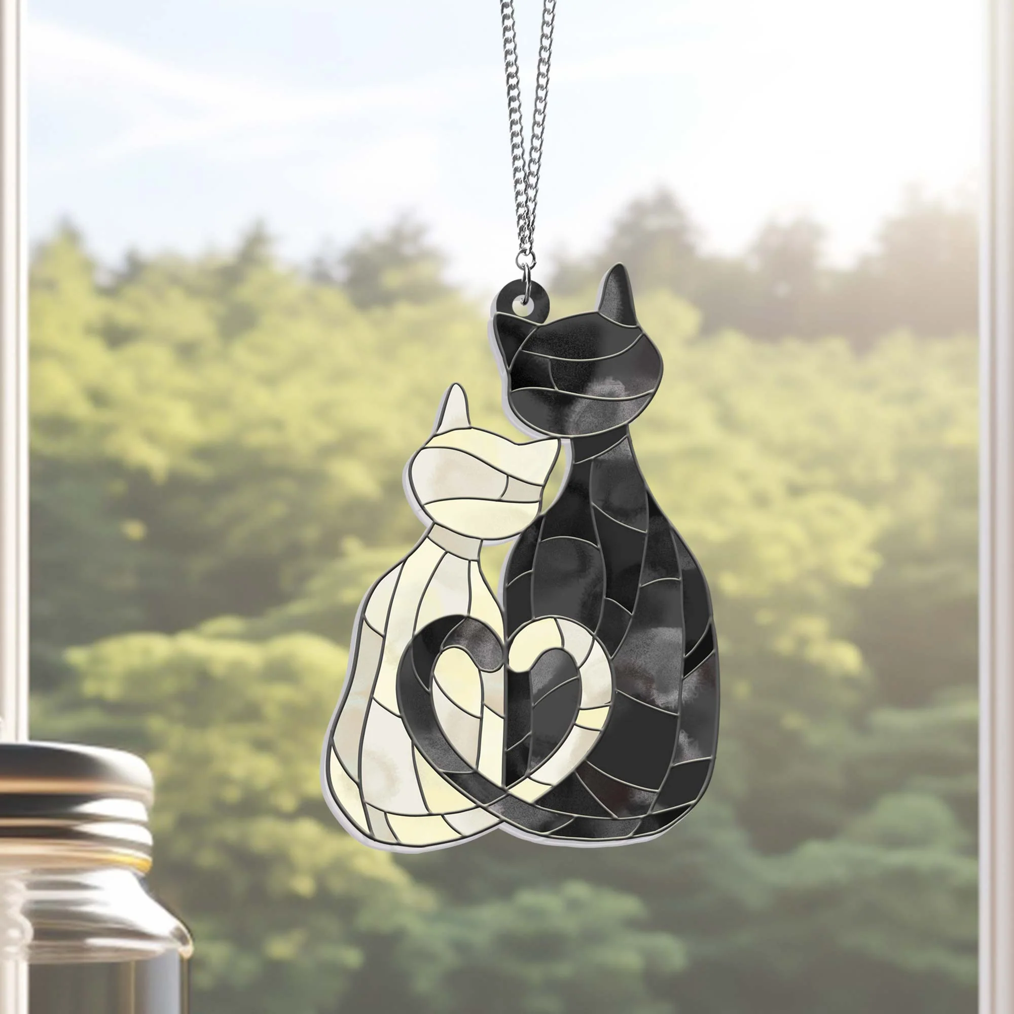 Cat Couple Suncatcher, Cat Love Valentine Day Acrylic Hanging Sign Decor