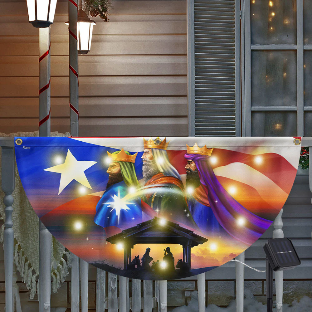 Puerto Rico Three Kings, Three Wise Men, Jesus Family Christmas Solar Led Fan Flag