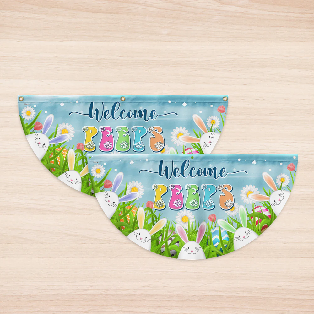 Easter Welcome Peeps Bunny Spring Time Non-Pleated Fan Flag