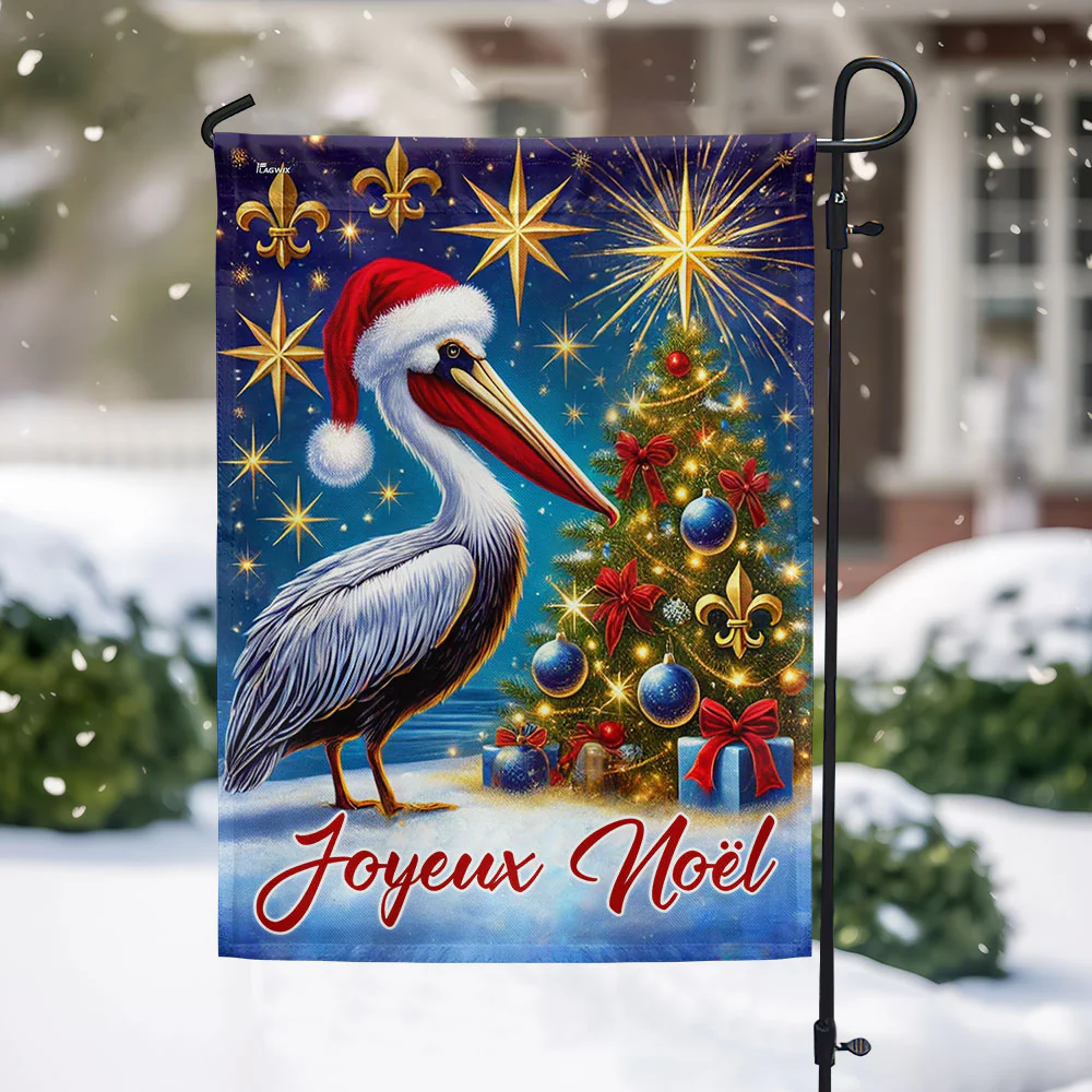Christmas Louisiana Pelican Bird Joyeux Noël Flag