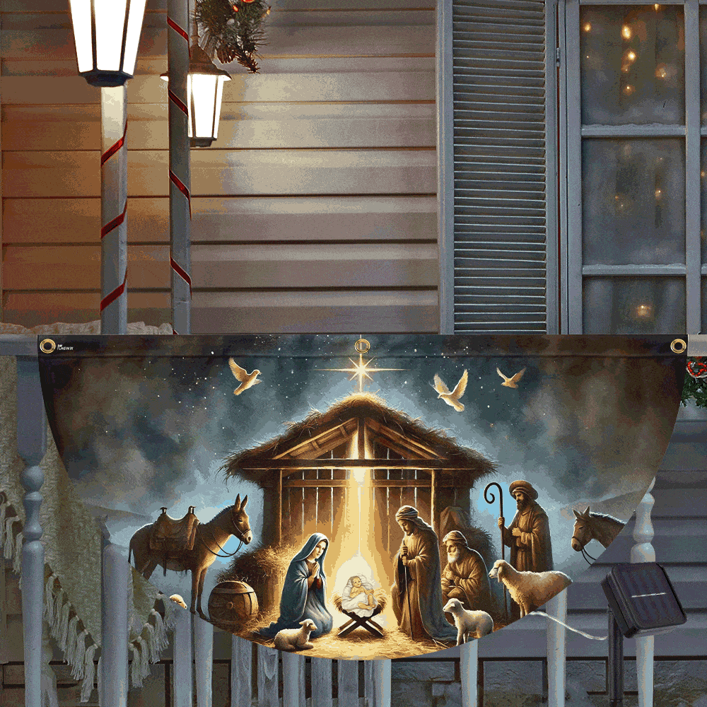 Nativity Of Jesus Holy Night Christmas Solar Led Fan Flag