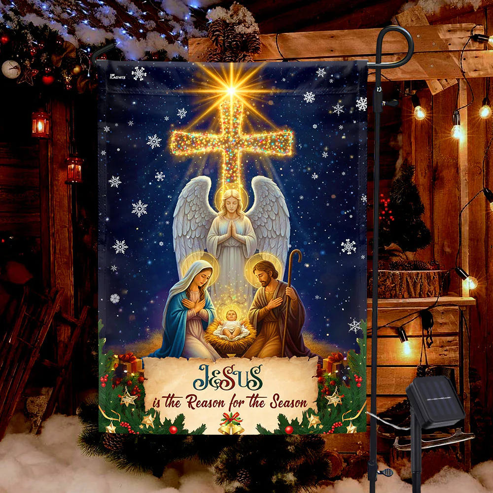 Nativity Christ Christmas Flag | Jesus Is Reason Christmas Solar LED Flag