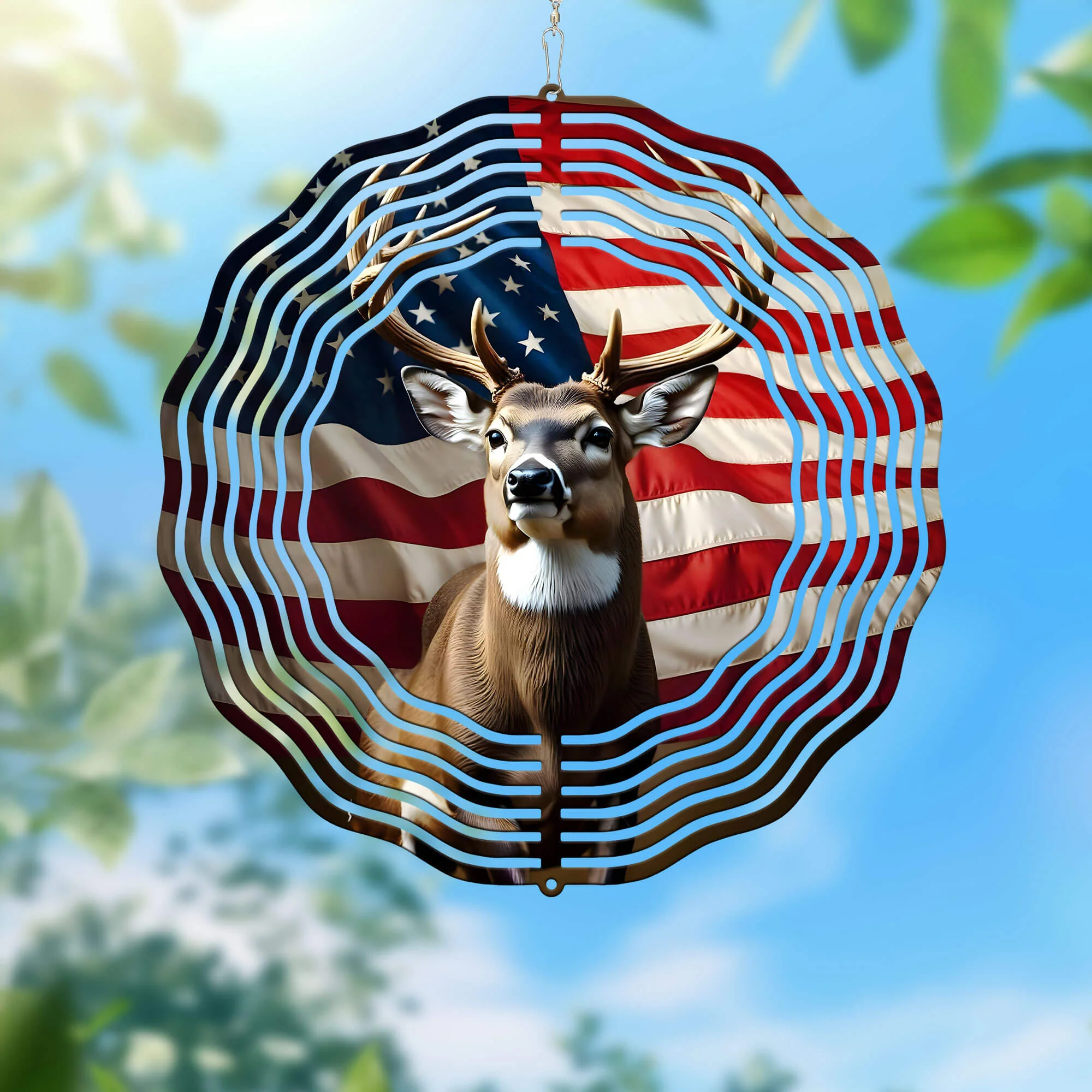 US Flag Deer Wind Spinner