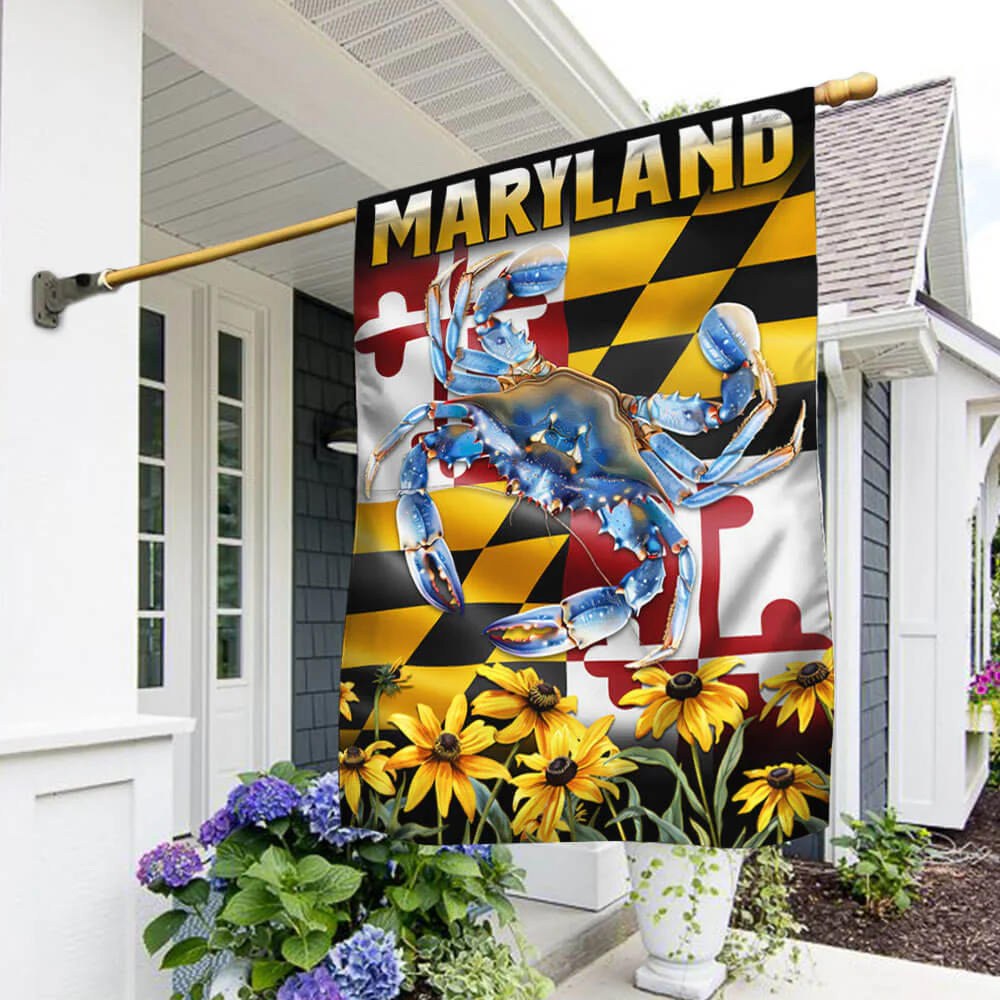 Maryland Blue Crab with Black-Eyed Susan Flowers Flag