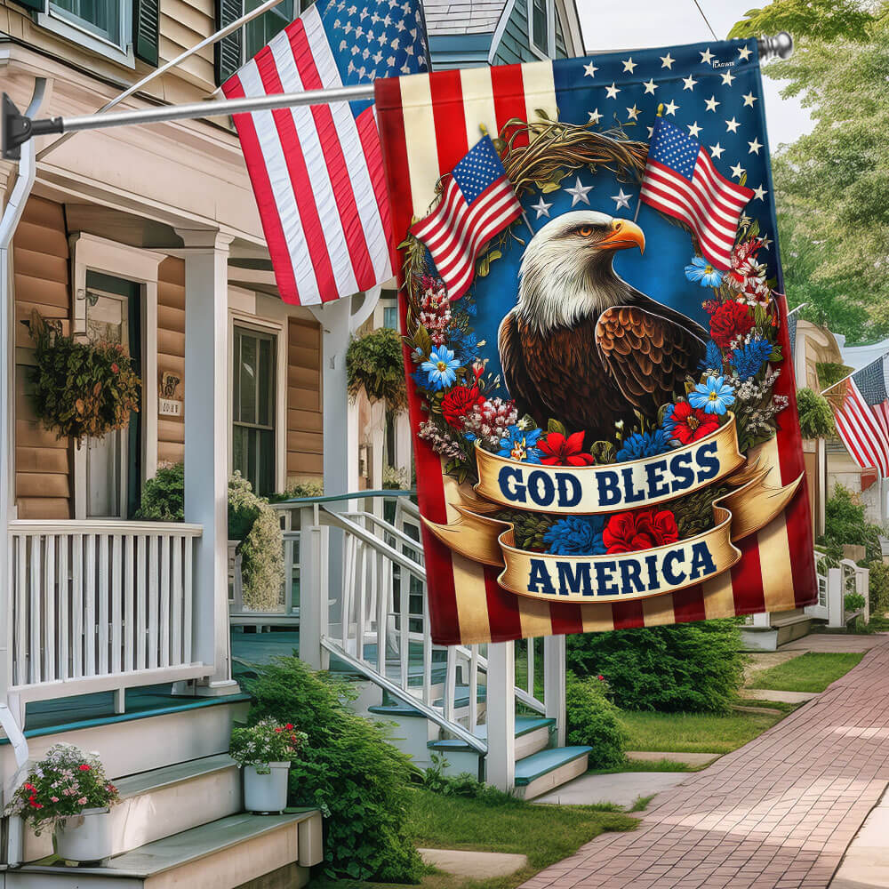 Bimipi American Flag - Eagle Patriotic Wreath American God Bless America Flag