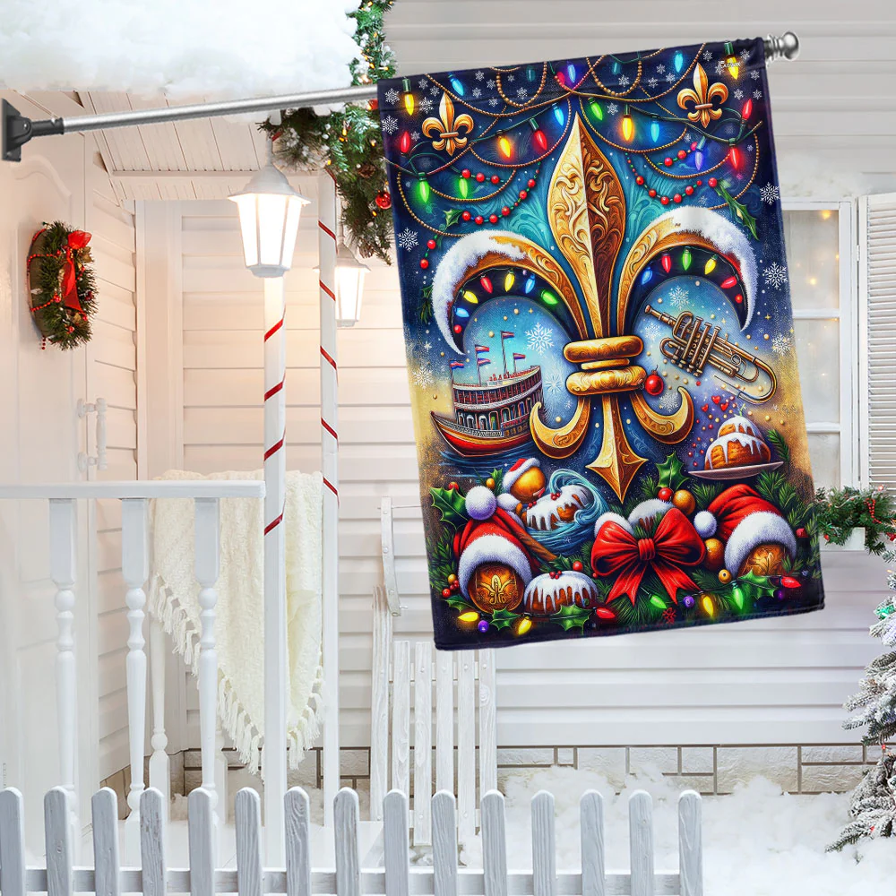 Christmas Louisiana Fleur De Lis Flag