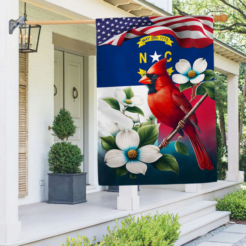 North Carolina State Dogwood Flower and Cardinal Flag