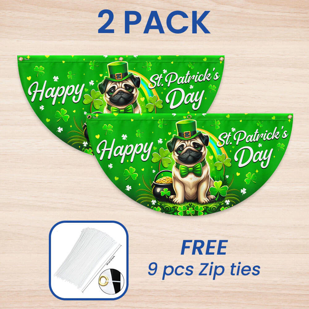 Pug Dog Happy St. Patrick's Day Welcome Non-Pleated Fan Flag