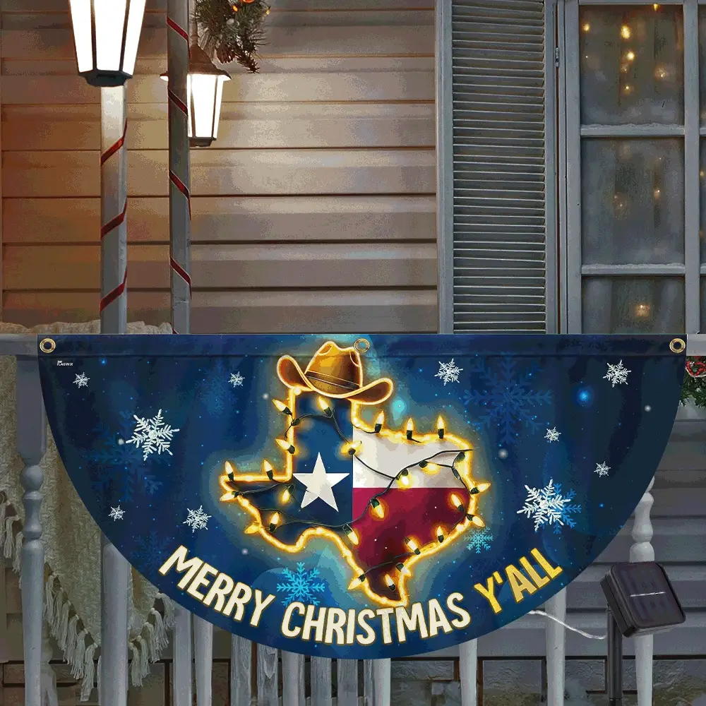 Texas Merry Christmas Y'all Solar LED Fan Flag