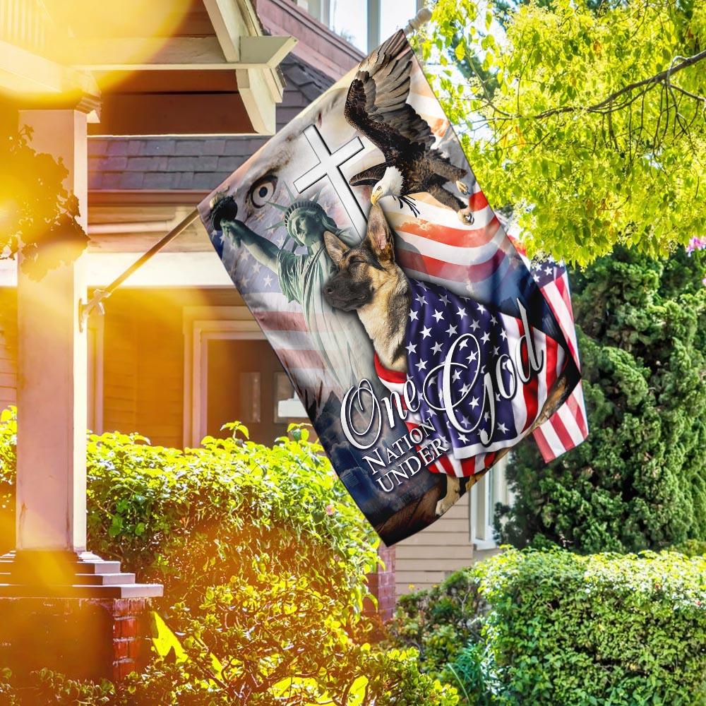 German Shepherd. One Nation Under God American Flag
