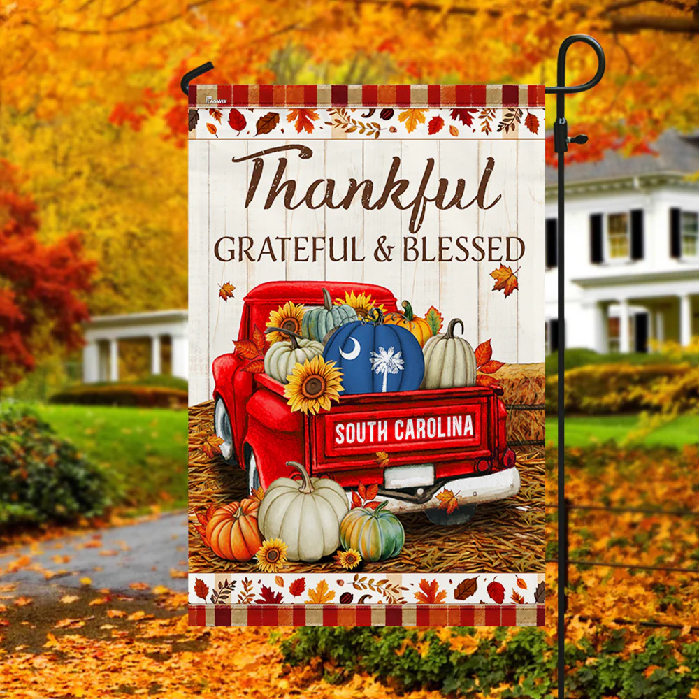 South Carolina State Thankful Grateful And Blessed Pumpkins Thanksgiving Fall South Carolina Flag TPT2167Fv4