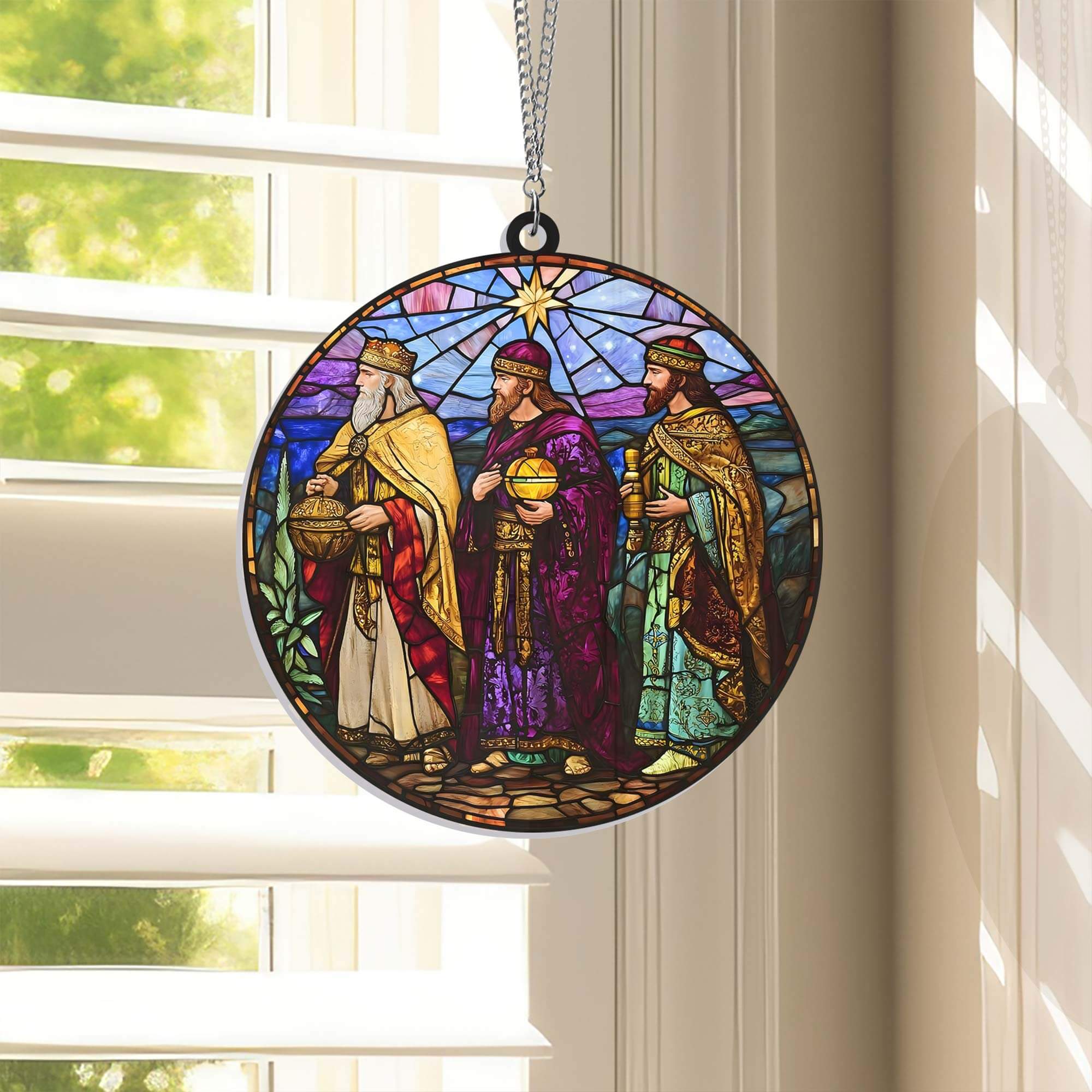 We Three Kings Three Wise Men Nativity story Jesus Christ Christmas Suncatcher Acrylic Hanging Window