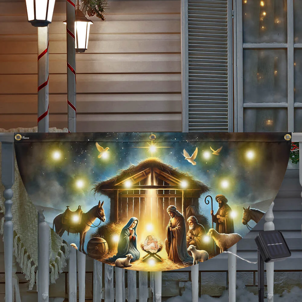 Nativity Of Jesus Holy Night Christmas Solar Led Fan Flag