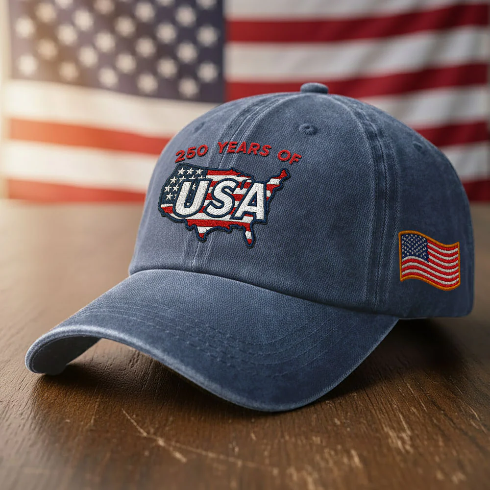 250 Years of USA Washed Cap | Patriotic Embroidered American Flag Cap