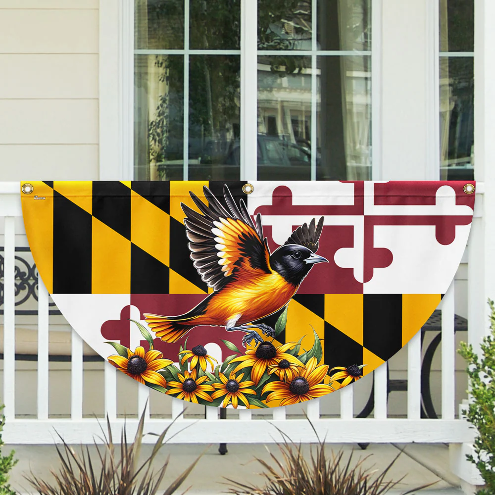 Maryland State Baltimore Oriole Bird and Black-eyed Susan Flower Maryland Non-Pleated Fan Flag