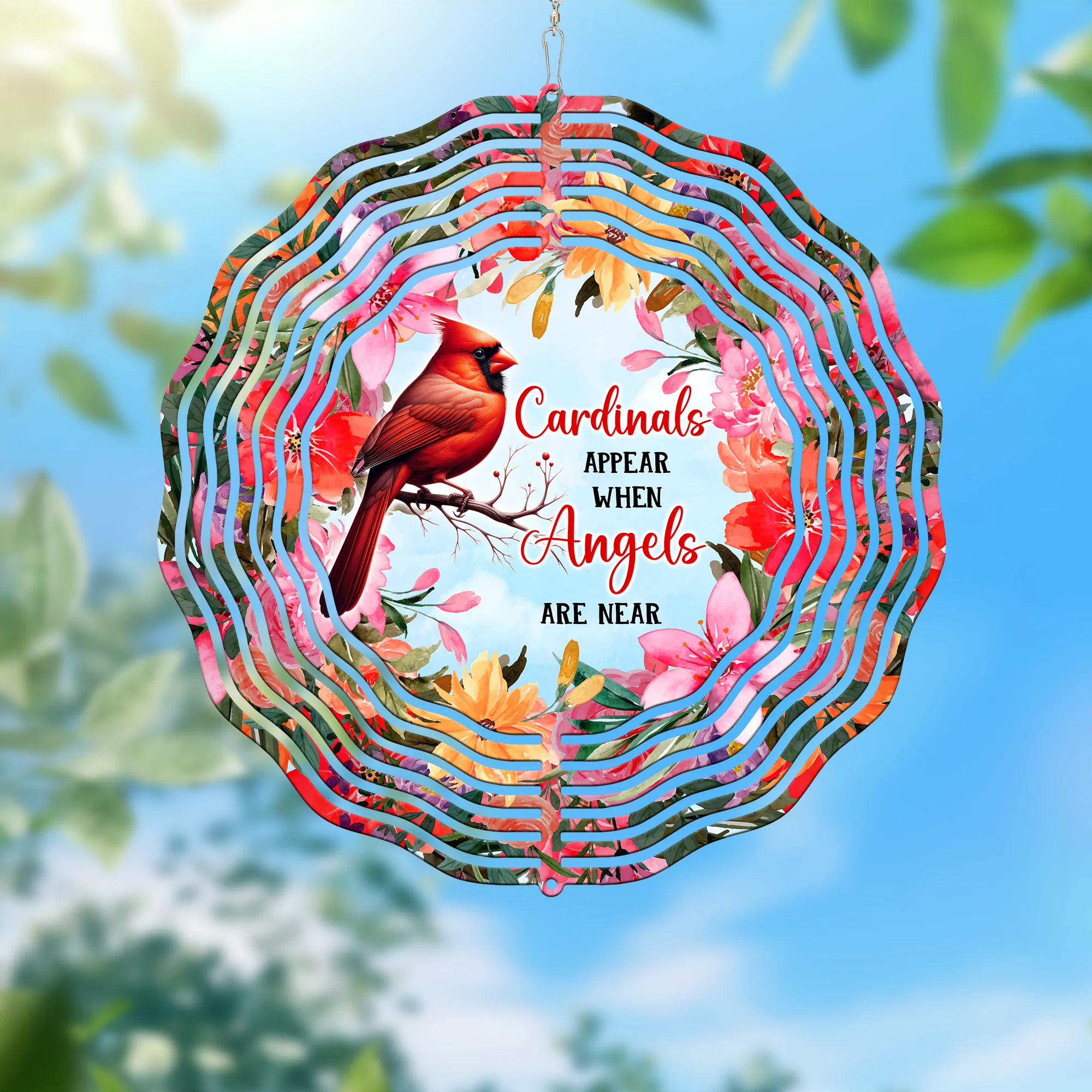 Memorial Red Cardinal Floral Wind Spinner