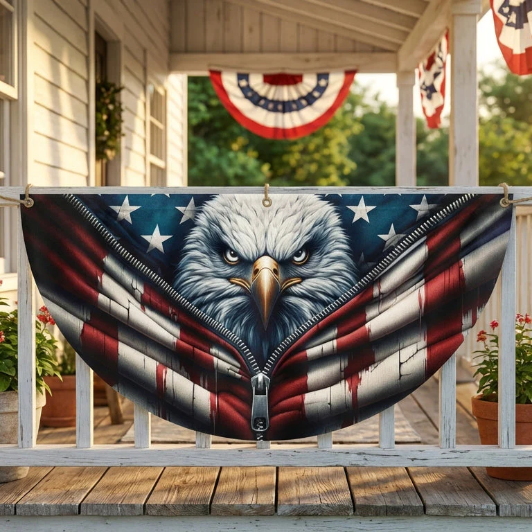 American Flag - Freedom Patriotic Eagle Bunting Non-Pleated Fan Flag 3-Day Shipping