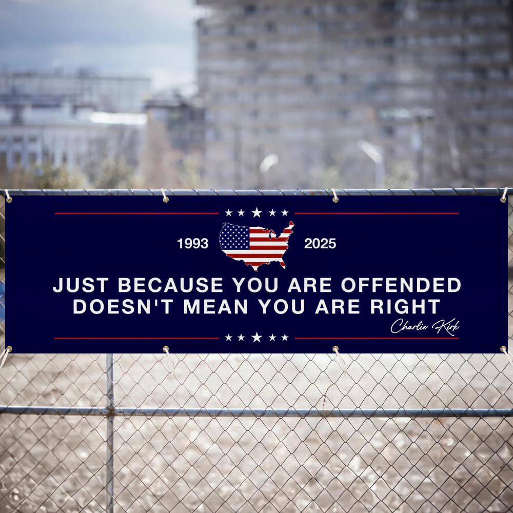 Charlie Kirk Quote Fence Banner - Patriotic Memorial Sign with USA Flag