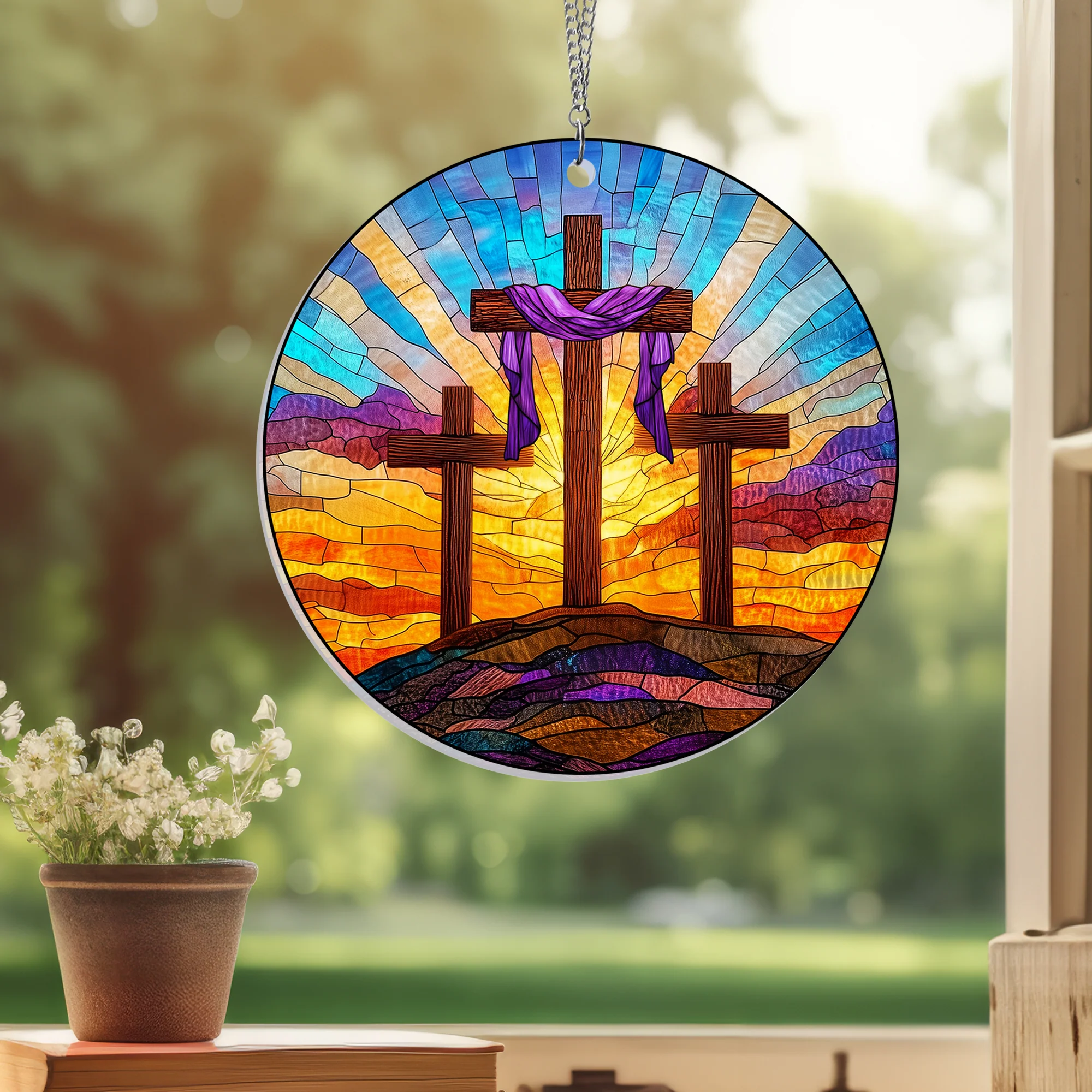 Easter Resurrection Christian Cross Religious Acrylic Suncatcher Window Hanging