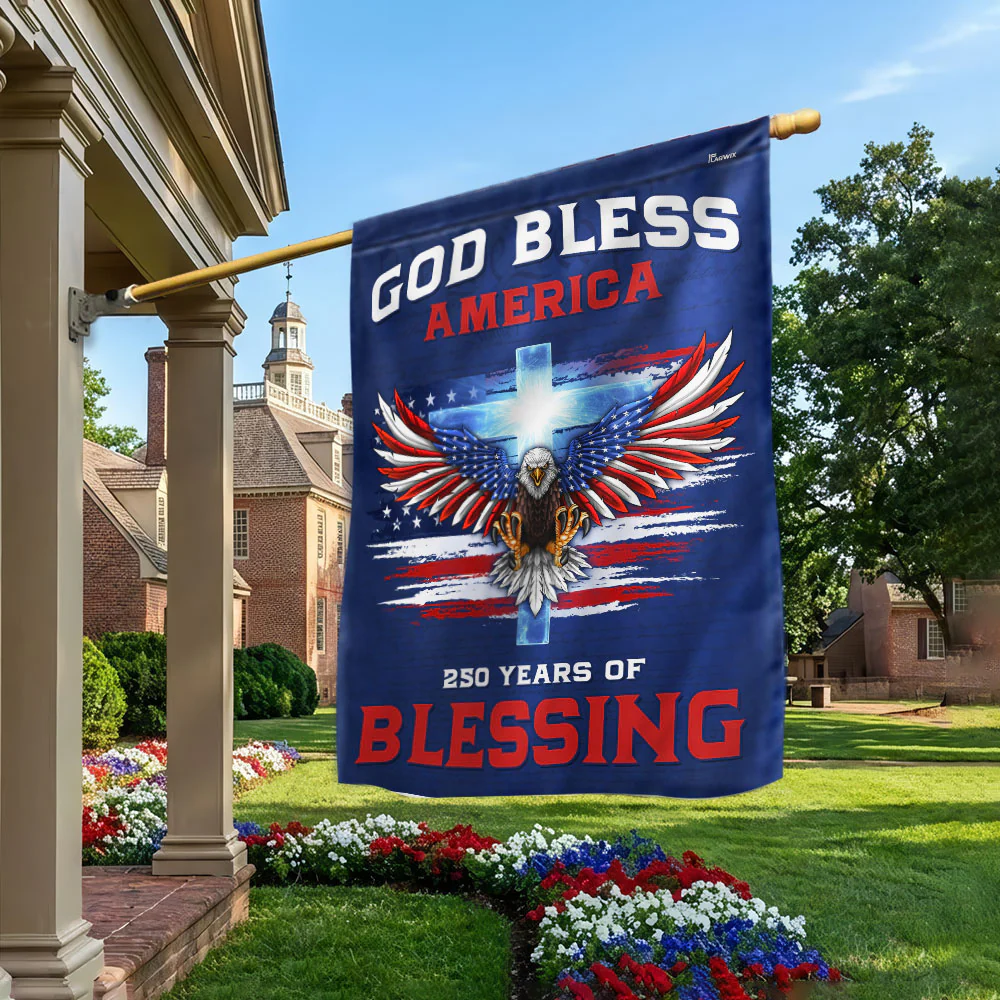 250 Years of Blessing Flag, God Bless America with Eagle Cross US Flag