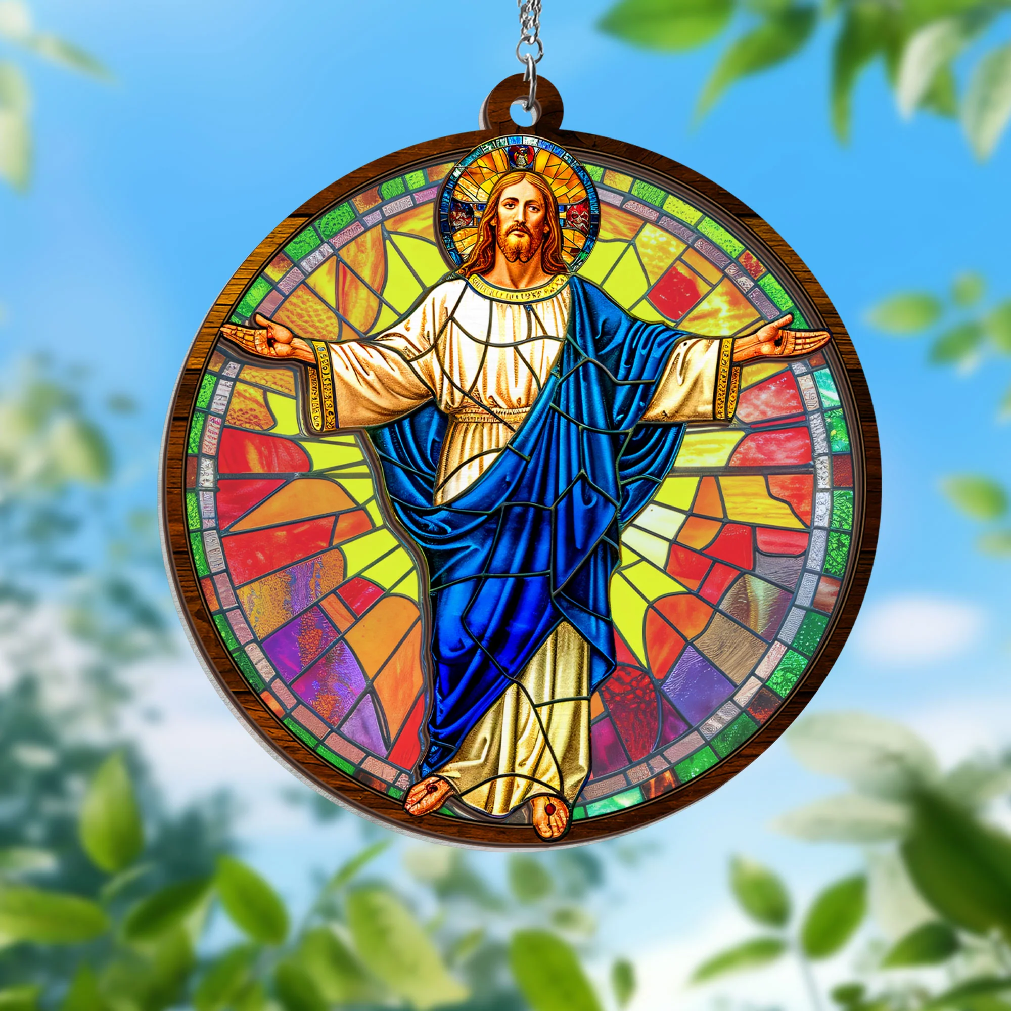 Jesus with Open Arms 2 Layered Hanging Suncatcher