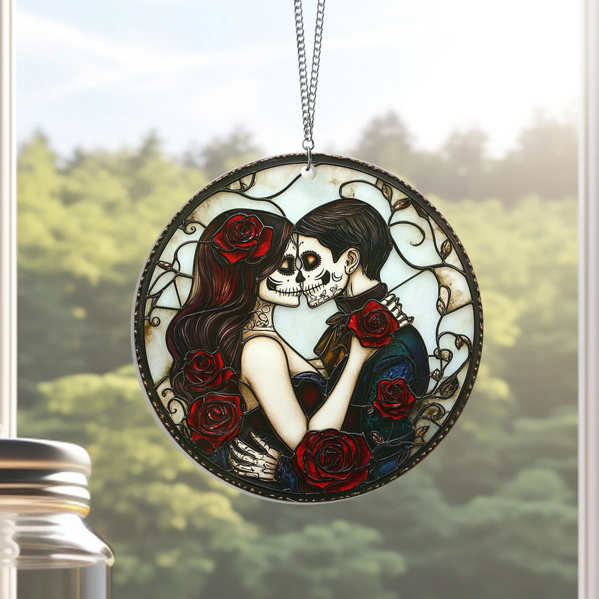 Valentine’s Day Gifts Skull Couple Romantic Acrylic Suncatcher Hanging Sign