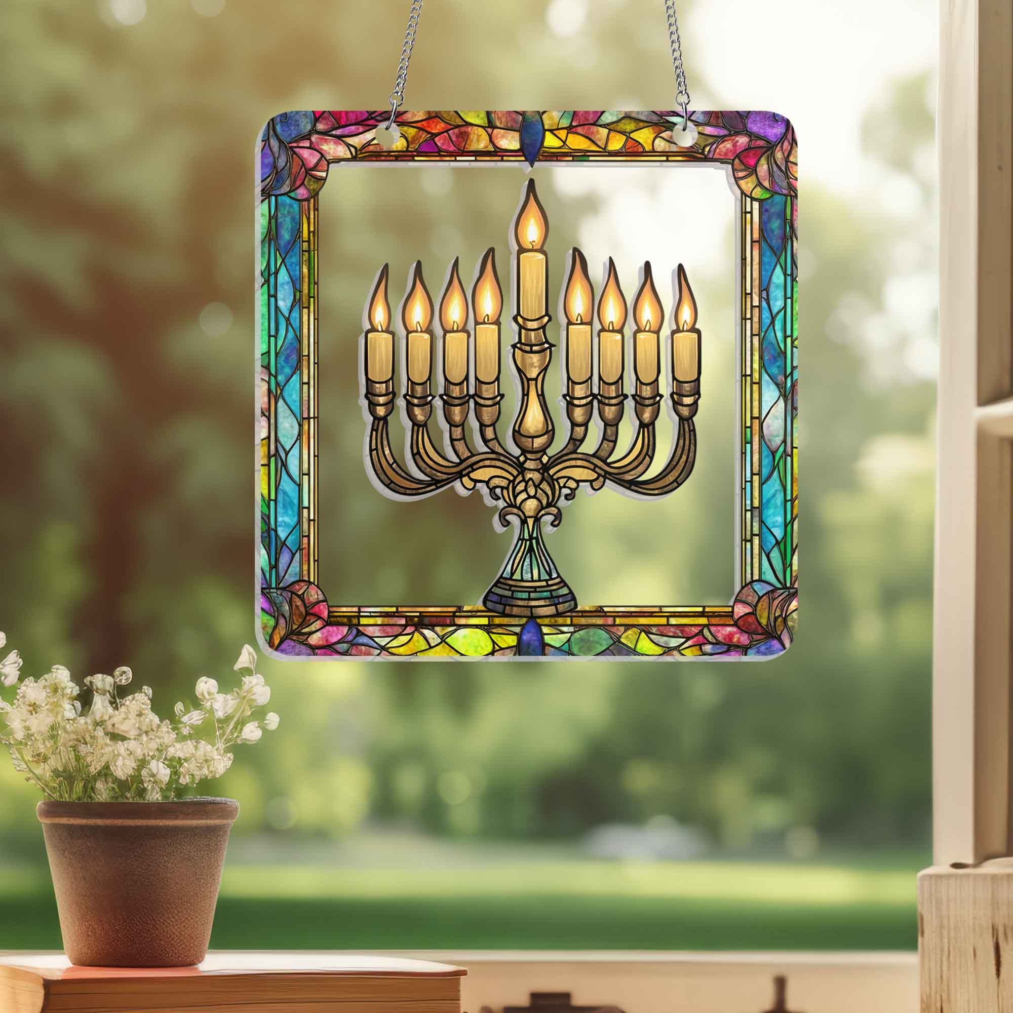 Menorah Hanukkah Jewish Holiday Suncatcher Acrylic Hanging