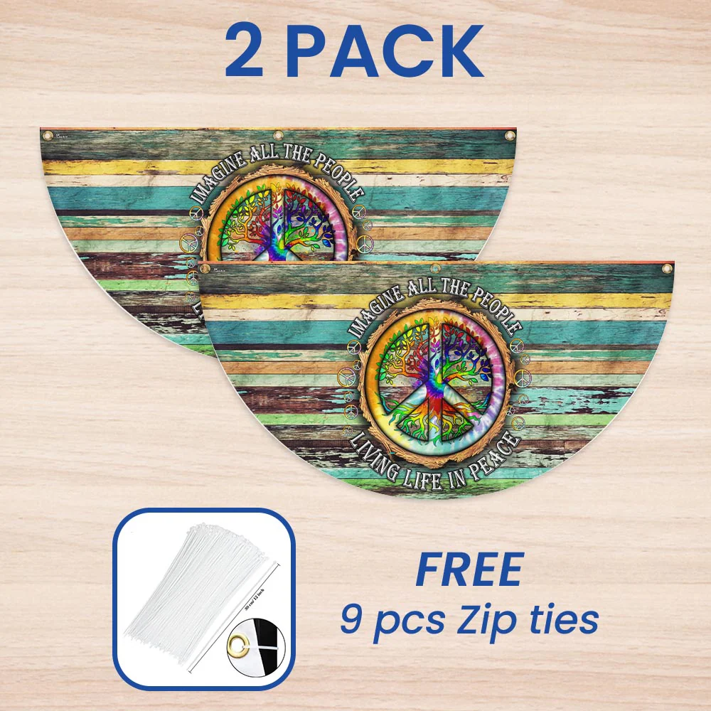 Peace Sign Hippie Flag Imagine All The People Living Life In Peace Non-Pleated Fan Flag