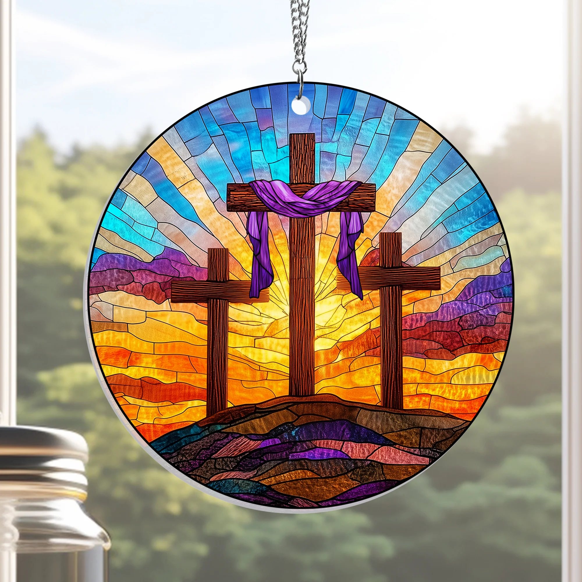 Easter Resurrection Christian Cross Religious Acrylic Suncatcher Window Hanging