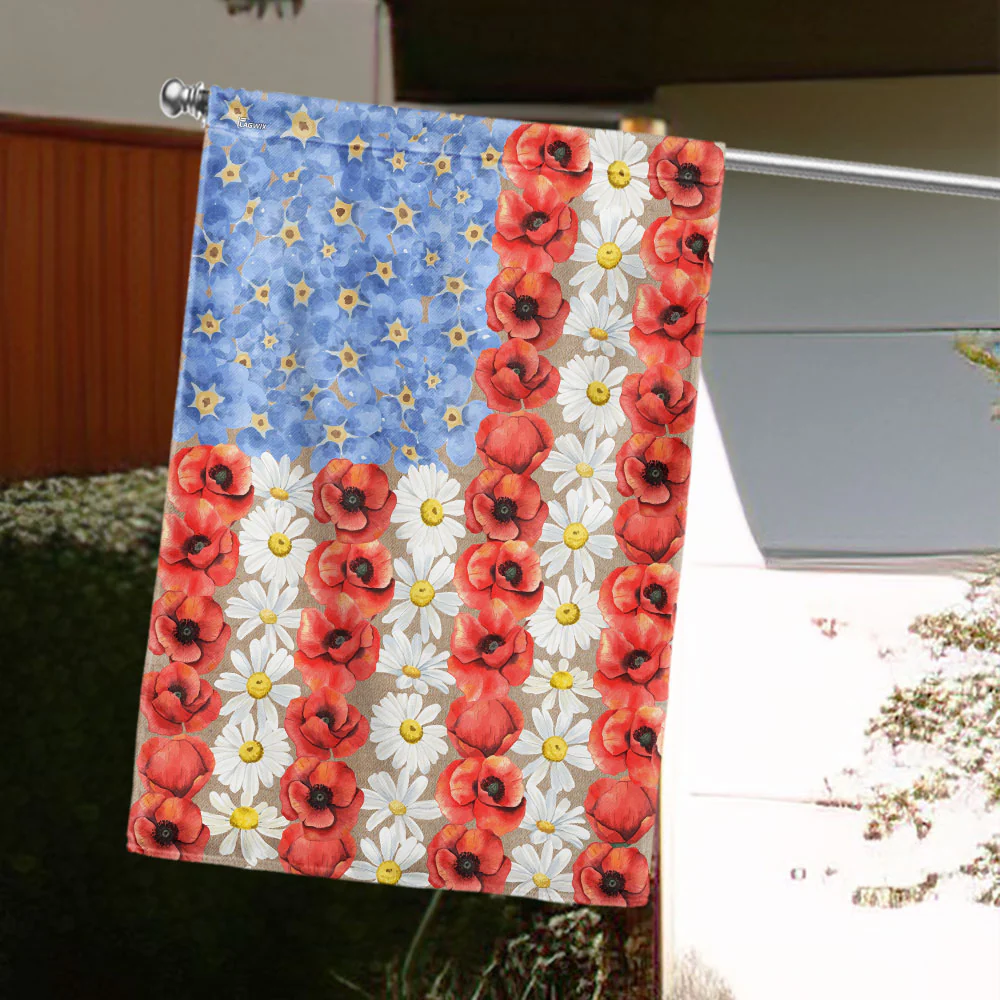Bimipi American Flag - 4th of july Patriotic Flower Myosotis and Poppy Flag