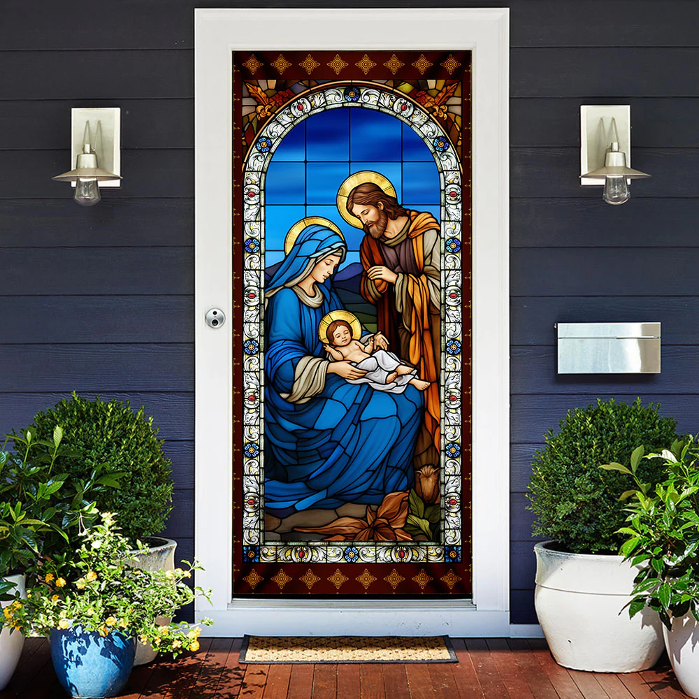Jesus Door Cover Jesus Was Born Stained Glass Art Christian Decoration Door Cover