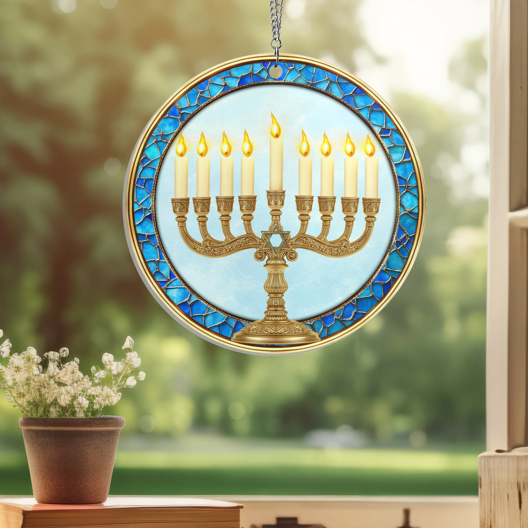 Hanukkah Menorah Jewish Suncatcher Acrylic Hanging