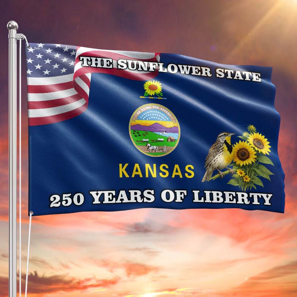Kansas State Flag, 250 Years of Liberty The Sunflower State Grommet Flag