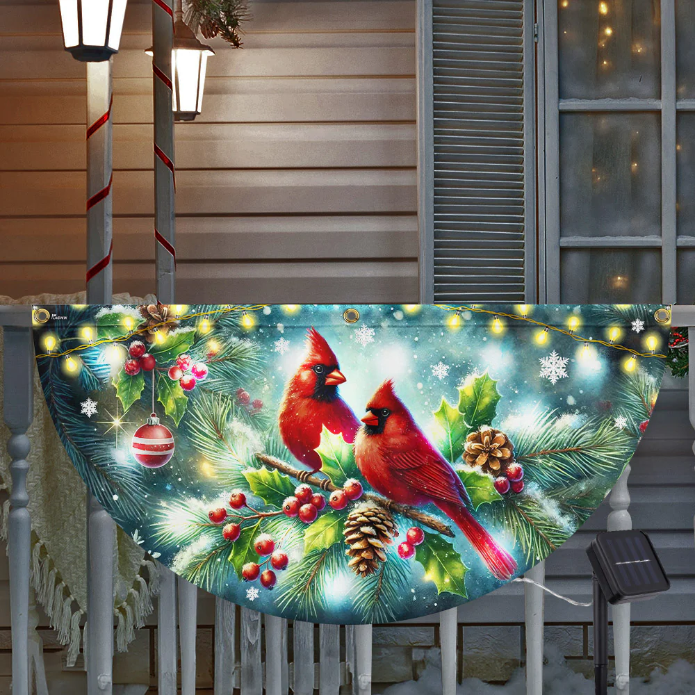 Cardinal Christmas Winter Red Bird Xmas Solar LED Fan Flag