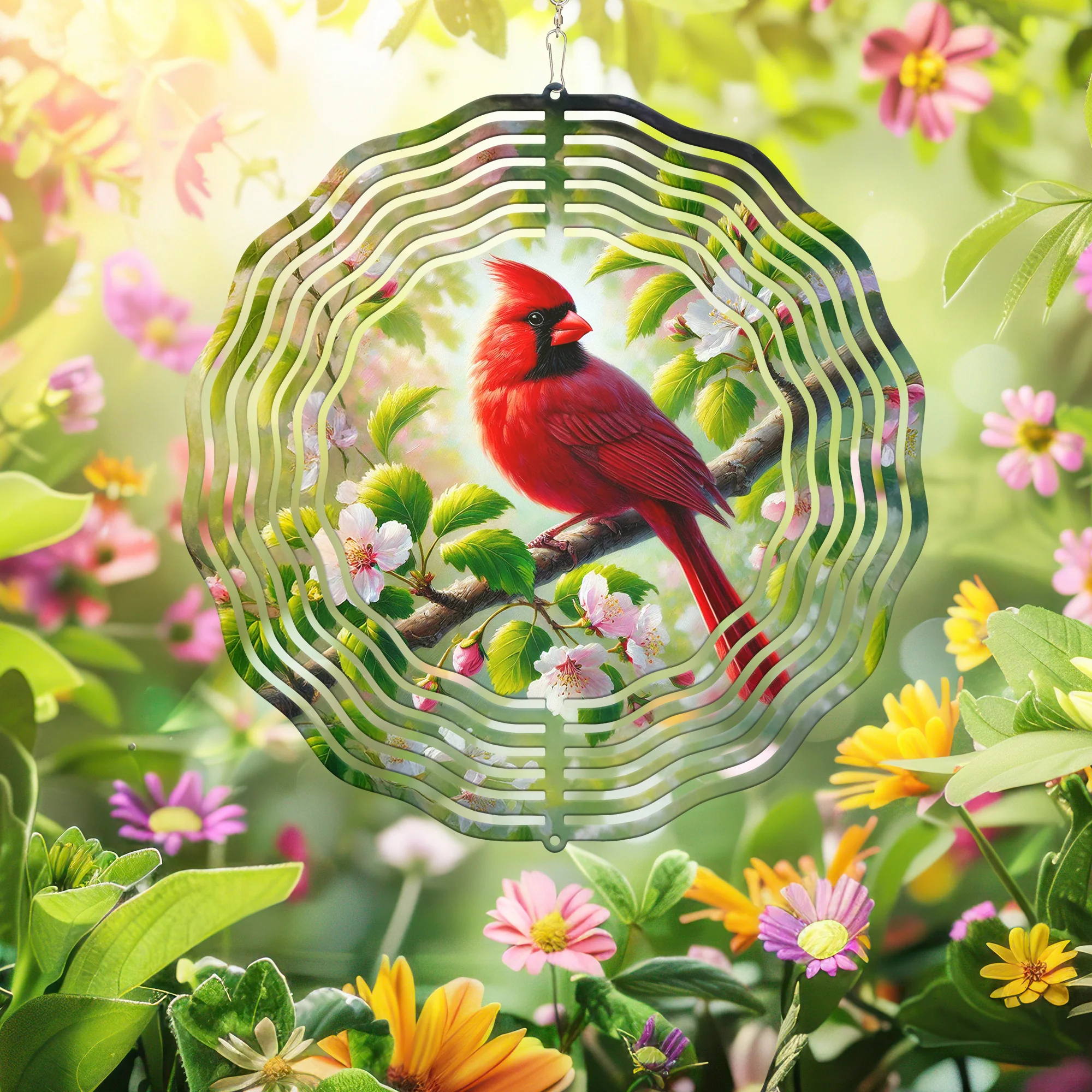 Red Cardinal Bird Spring Wind Spinner