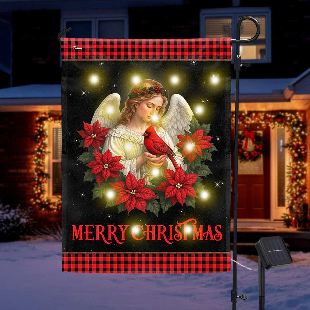 Cardinal Angel Holiday Decor | Merry Christmas Solar LED Garden Flag