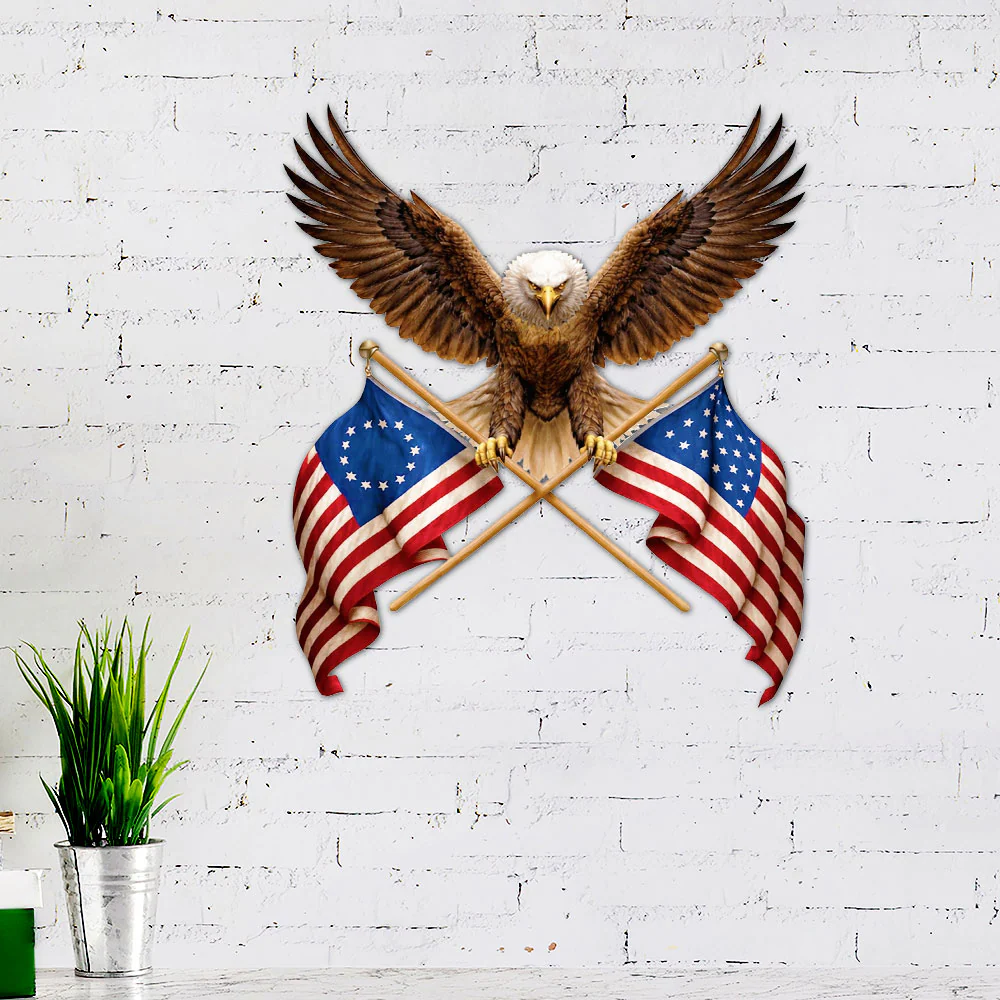 Betsy Ross 250 American Patriotic Metal Sign with Bald Eagle USA Hanging Decor