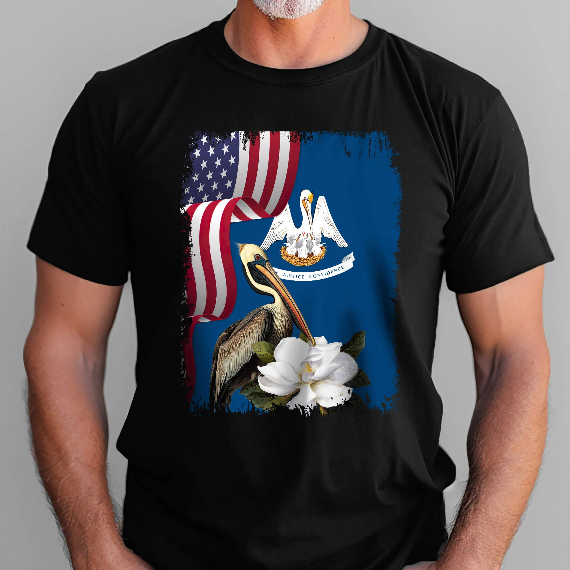 Louisiana Brown Pelican Bird and Magnolia Flower T-Shirt