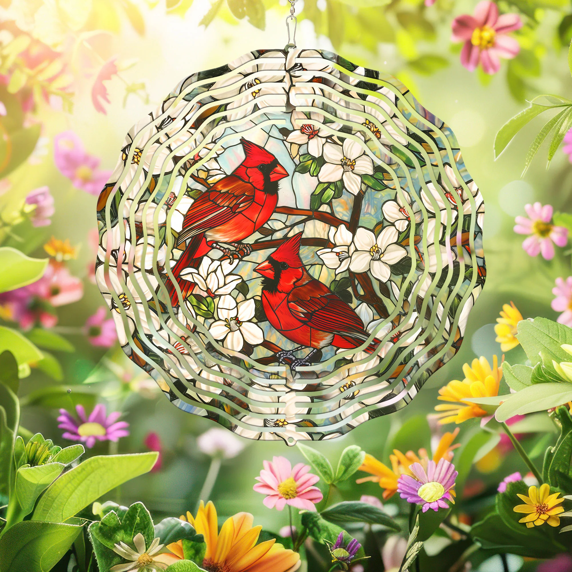 Cardinals In Flower Garden Cardinal Wind Spinner