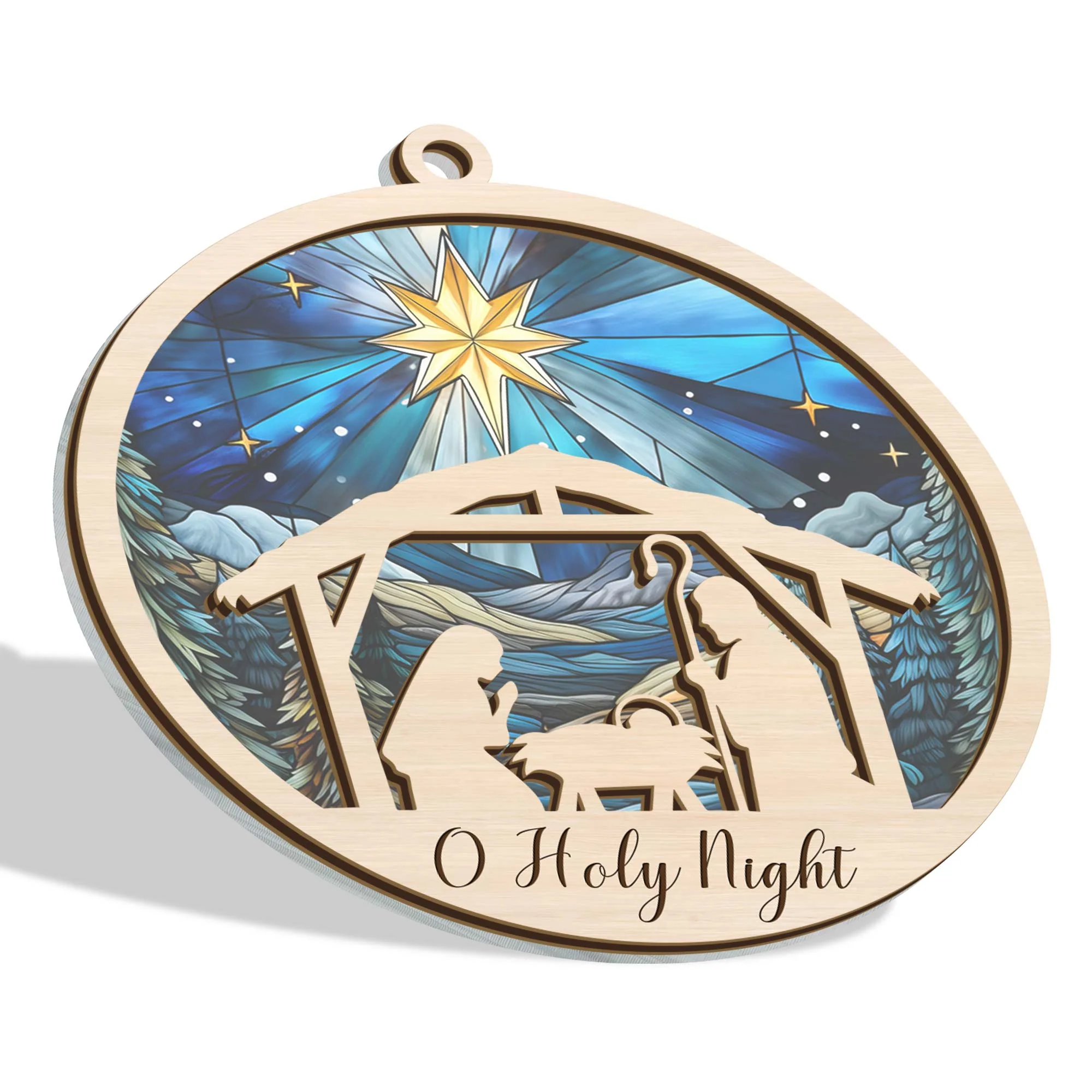 Christmas Ornament, Oh Holy Night Nativity of Jesus Christmas Suncatcher Ornament