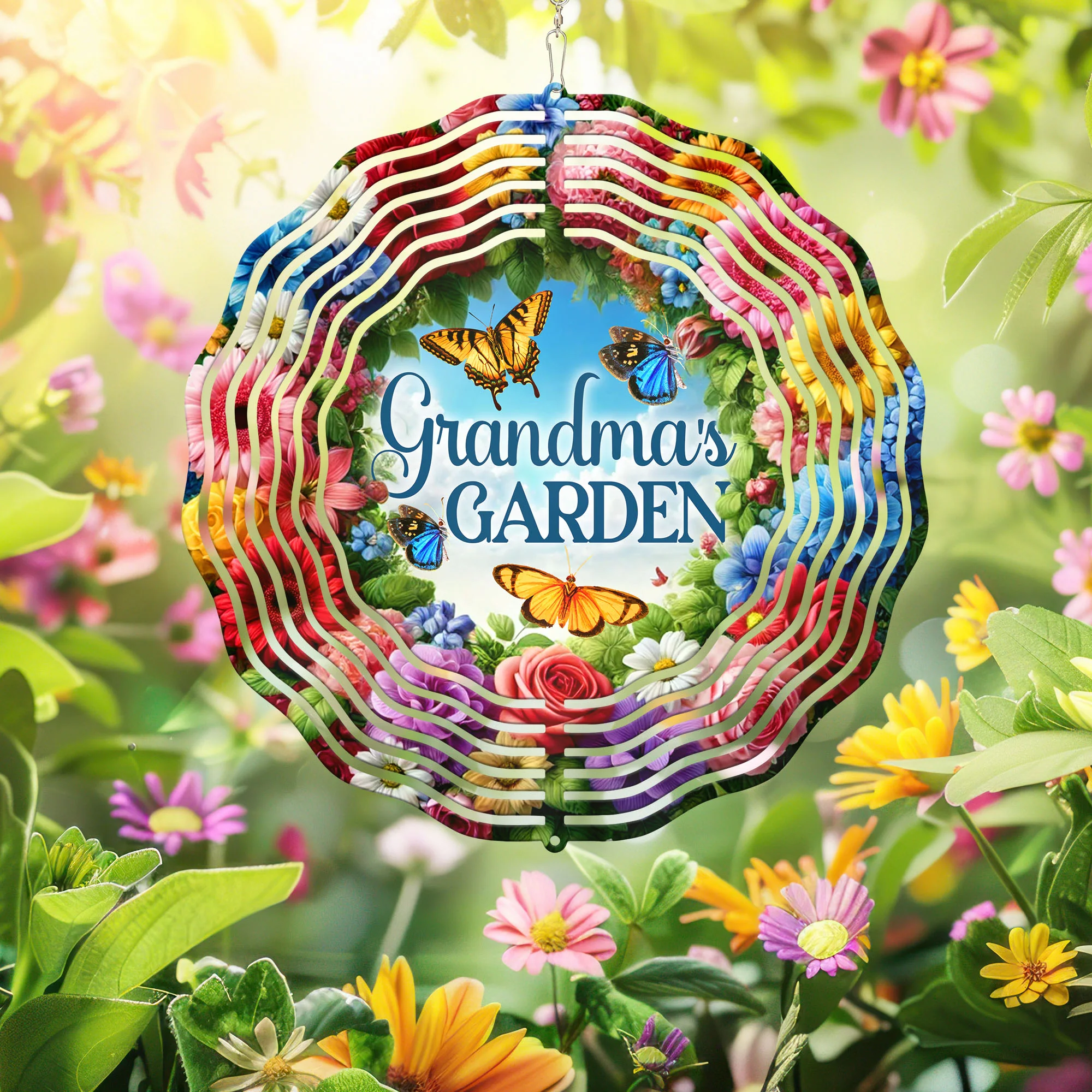 Grandma's Garden Butterfly Flowers Wind Spinner 3-Day Shipping