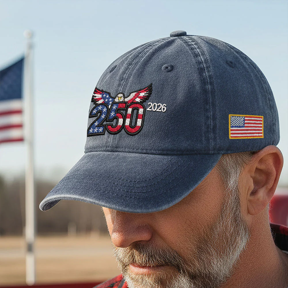 250th Anniversary Washed Cap with Embroidered Eagle Flag