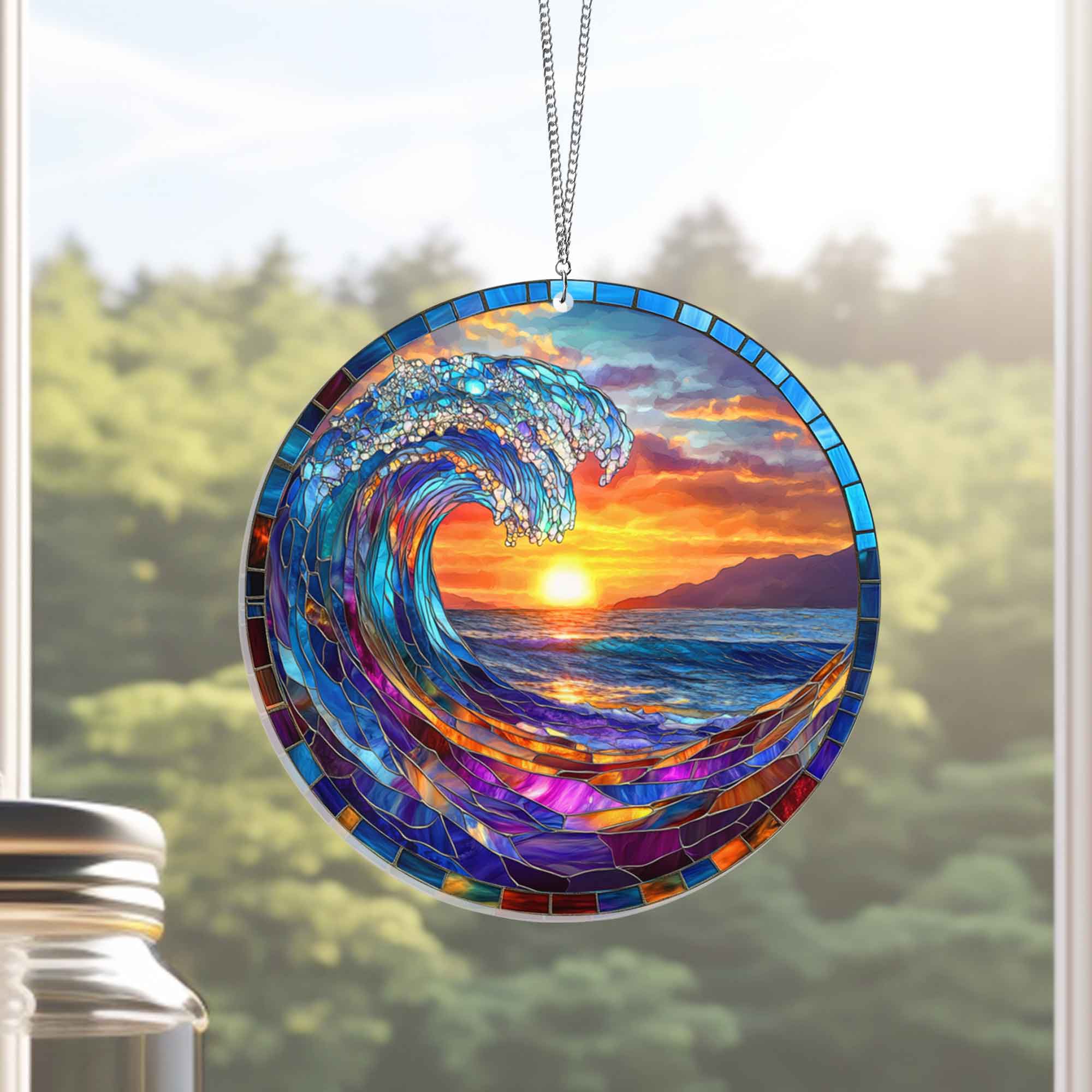 Sea Wave Suncatcher Ocean Beach Acrylic Hanging Sign