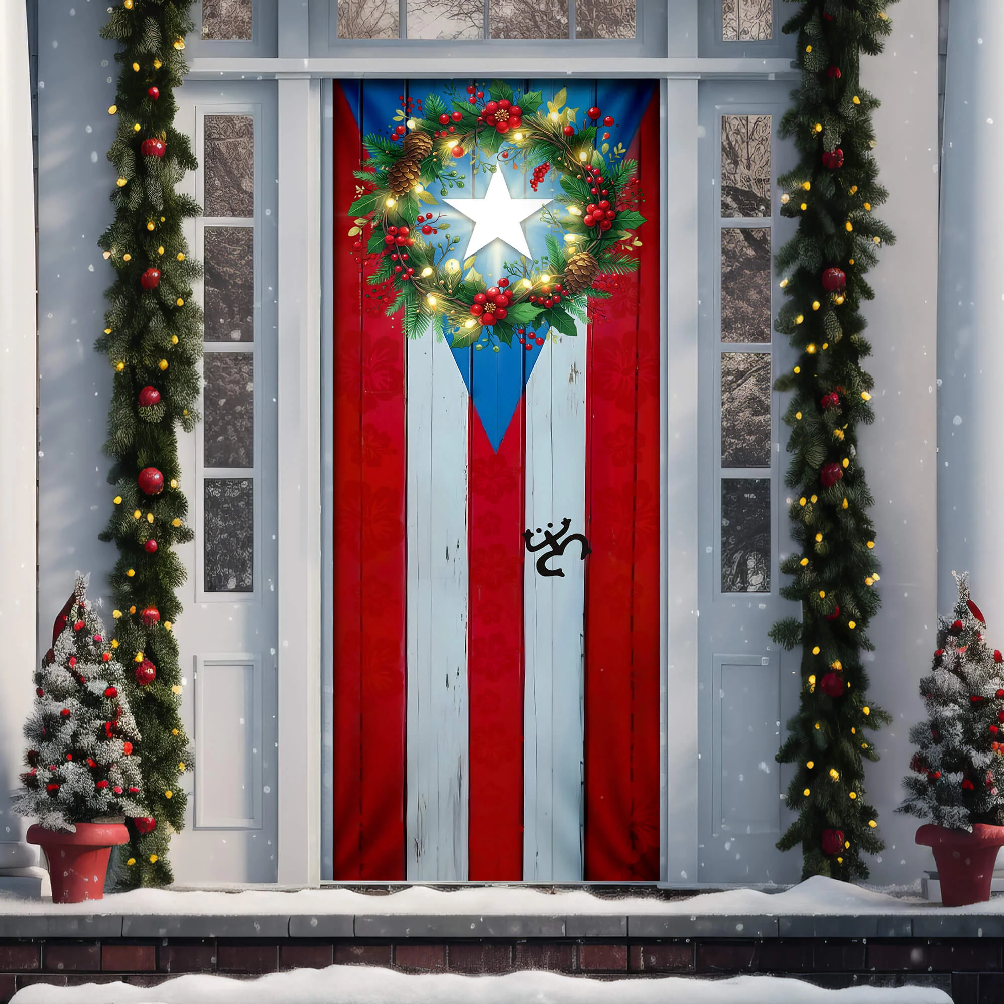 Puerto Rico Boricua with Christmas Wreath Puerto Rican Door Cover