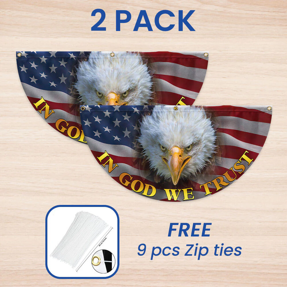In God We Trust Bald Eagle American Non-Pleated Fan Flag