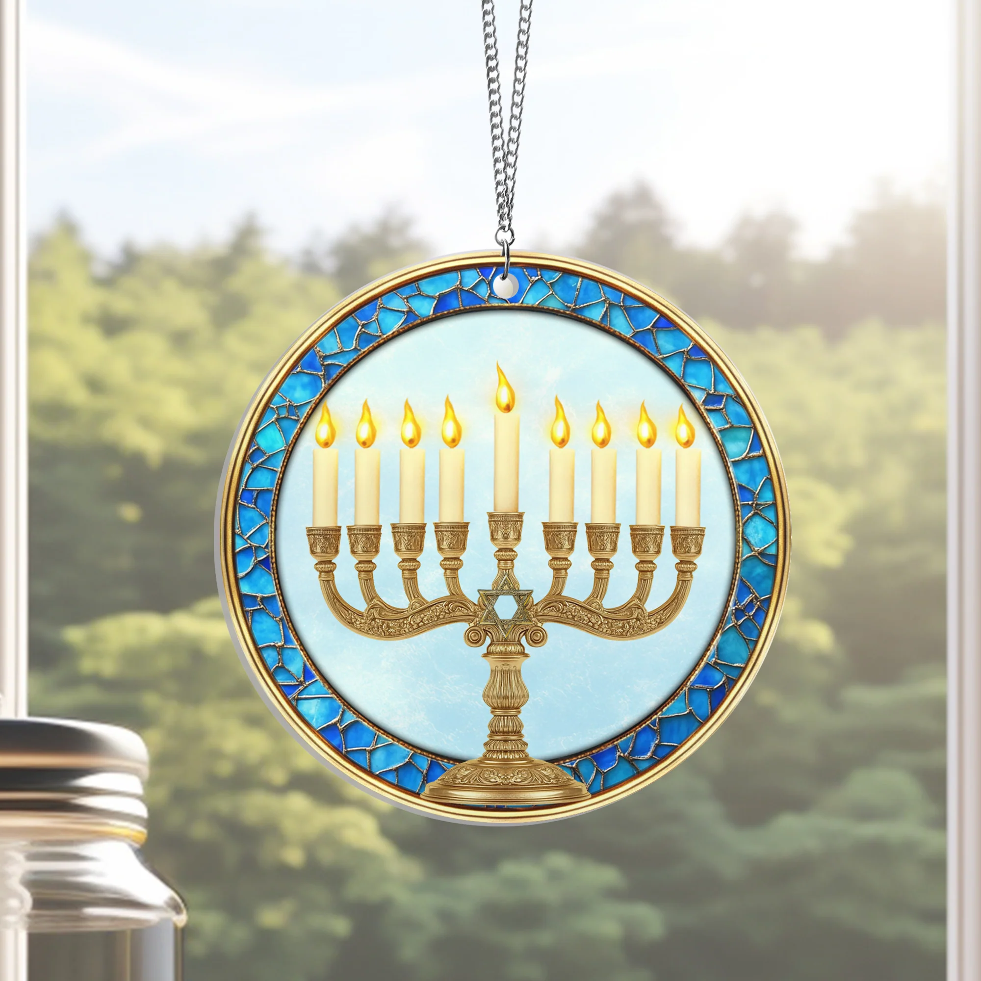 Hanukkah Menorah Jewish Suncatcher Acrylic Hanging