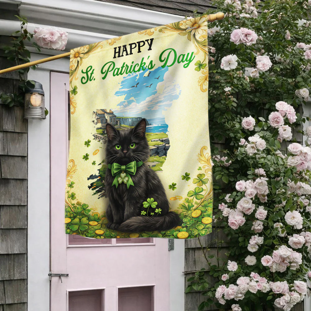 Happy St. Patrick’s Day Flag, Black Cat Ireland Maps American Flag